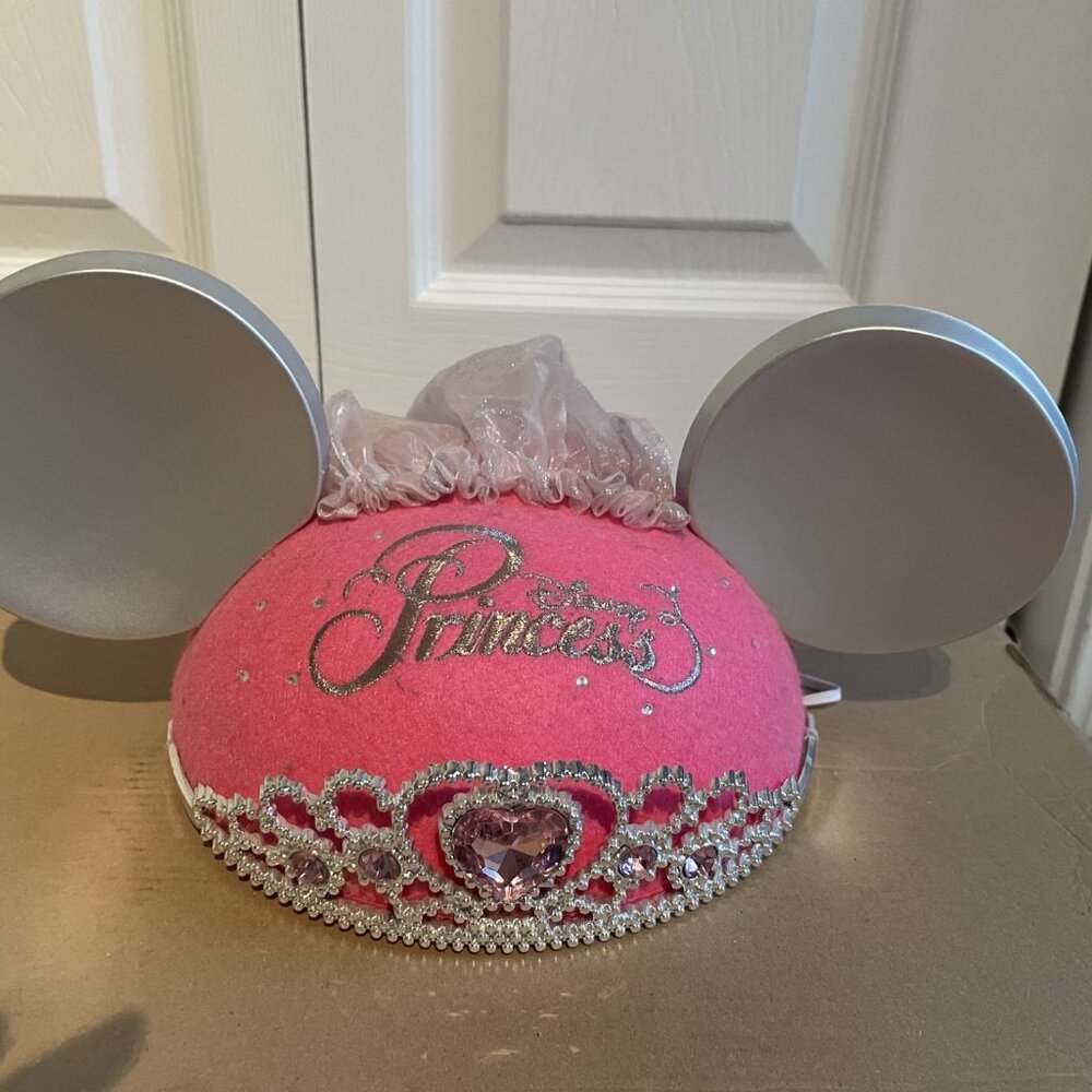 Disney Parks Pink Princess Mickey Mouse Ears Hat Tiara Crown Silver Youth Size